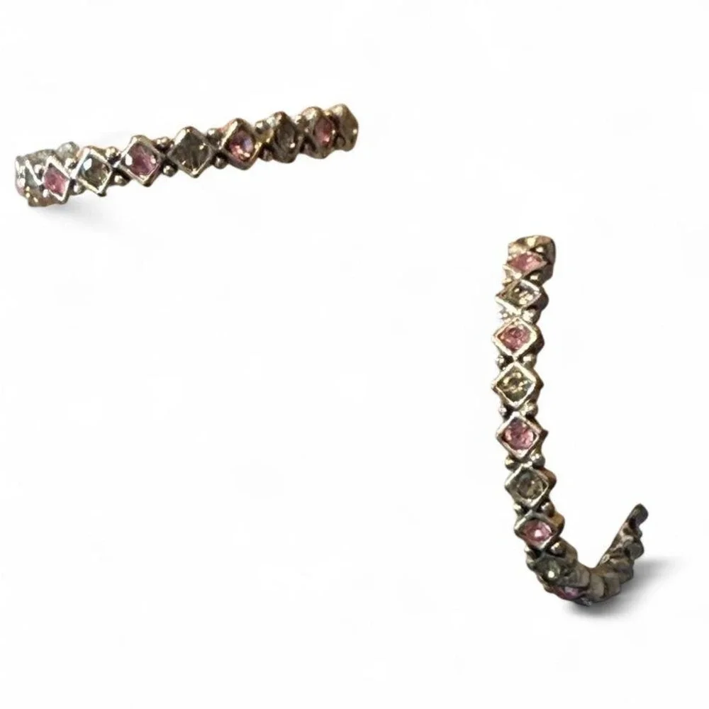 Pink &‎ Silver Rhinestone Hoop Earrings